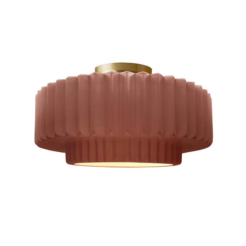 Radiance Ceramic Pleated Semi-Flush Mount, 7.25" H x 14.5" W x 14.5" D, Canyon Clay, Brushed Brass