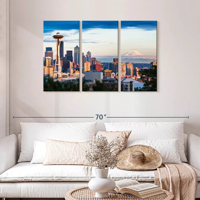 Skyline de Sirci Seattle et Mont Rainier, H 28 po x l 45 po