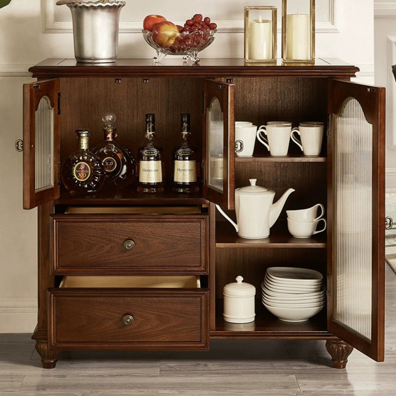Nut-brown Rectangular Solid + Manufactured Wood Sideboards, 37.01"H×38.98"L×17.32"W