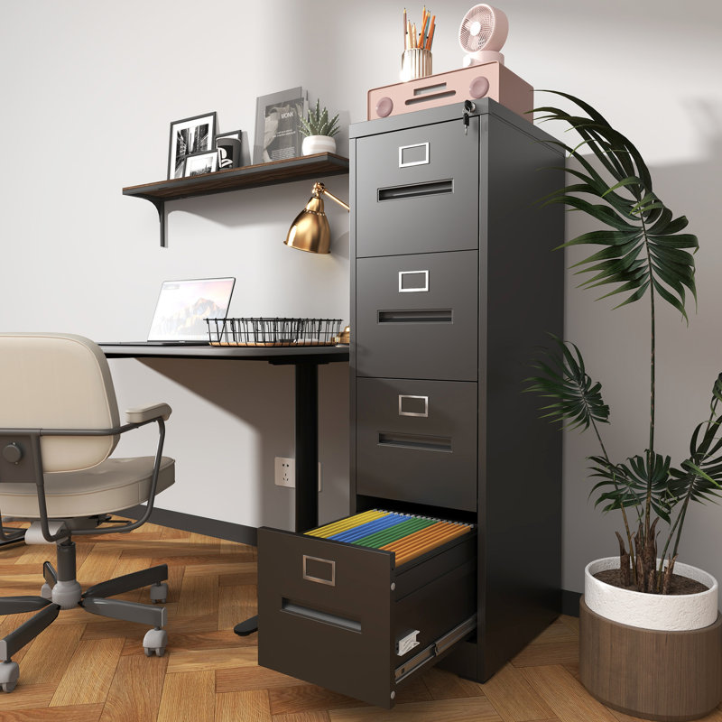 4 Drawer Locked File Cabinet For Office Use, A4 Legal/Letter Storage, High - Quality Steel, Smooth Closing, Quick Assembly, Waterproof Surface Slides,