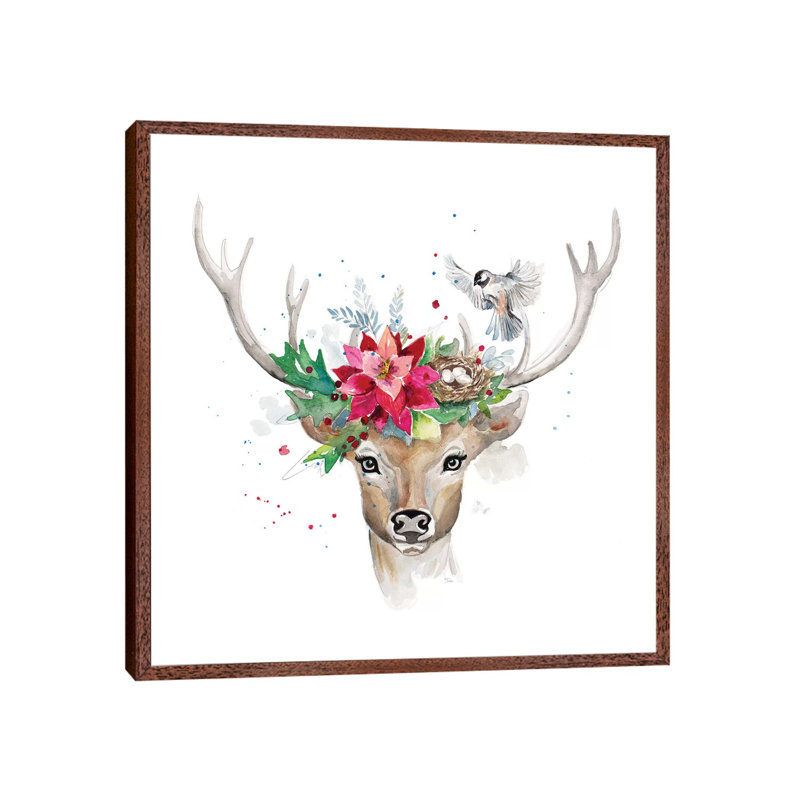 Woodland Deer With Bird by Patricia Pinto - Floater Frame Gallery-Wrapped Canvas Giclée on Canvas, 45.72 cm H x 45.72 cm W