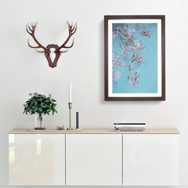 Beautiful Pink Cherry Blossom in Abstract - Picture Frame Graphic Art Print, 36cm H x 27cm W x 2cm D, Walnut Framed