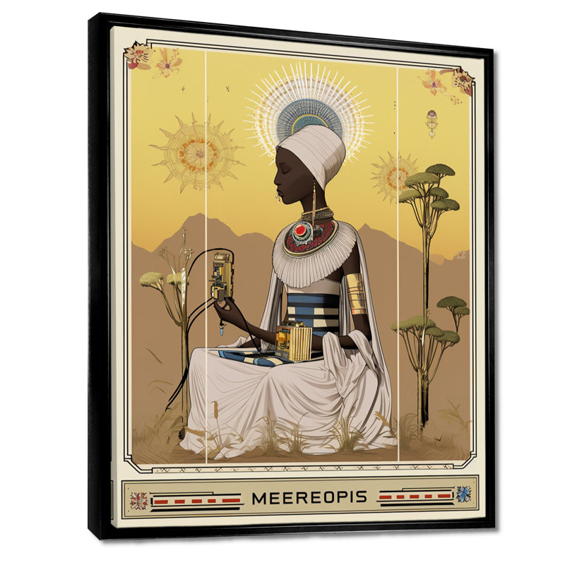 «African Glam Tarot Empress» - Art mural africain, H 20 po x l 12 po x P 1 po, Cadre flottant noir