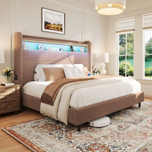 Upholstered Wingback Storage Bed
