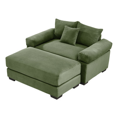 54" Single Deep Seat Chair Chenille Upholstered Armchair Modern Single Sofa With Ottoman Suitable For Living Room, Bedroom, Lounge