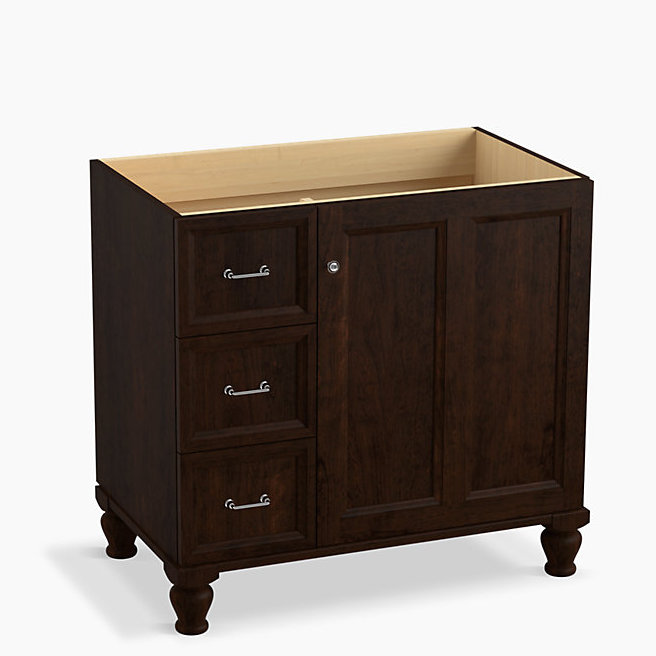 Base de meuble-lavabo 36 po Damask, Suède Claret, Portes à droite et tiroirs à gauche