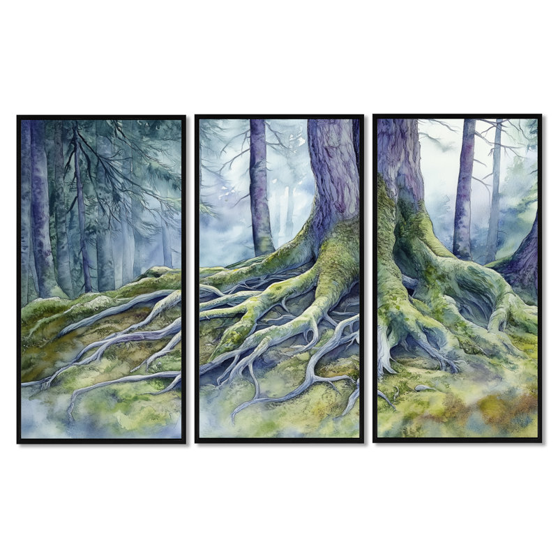 «Forest Roots», art mural sur toile Woodland, H 40 po x l 60 po, Cadre flottant noir