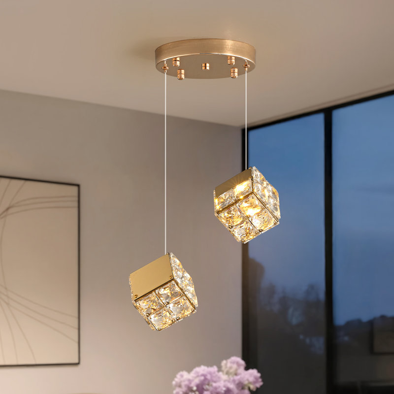 2 luminaires suspendus modernes en cristal pour restaurant, DEL, à intensité variable, îlot de cuisine de chevet, foyer, couloir, escalier, couleur dorée