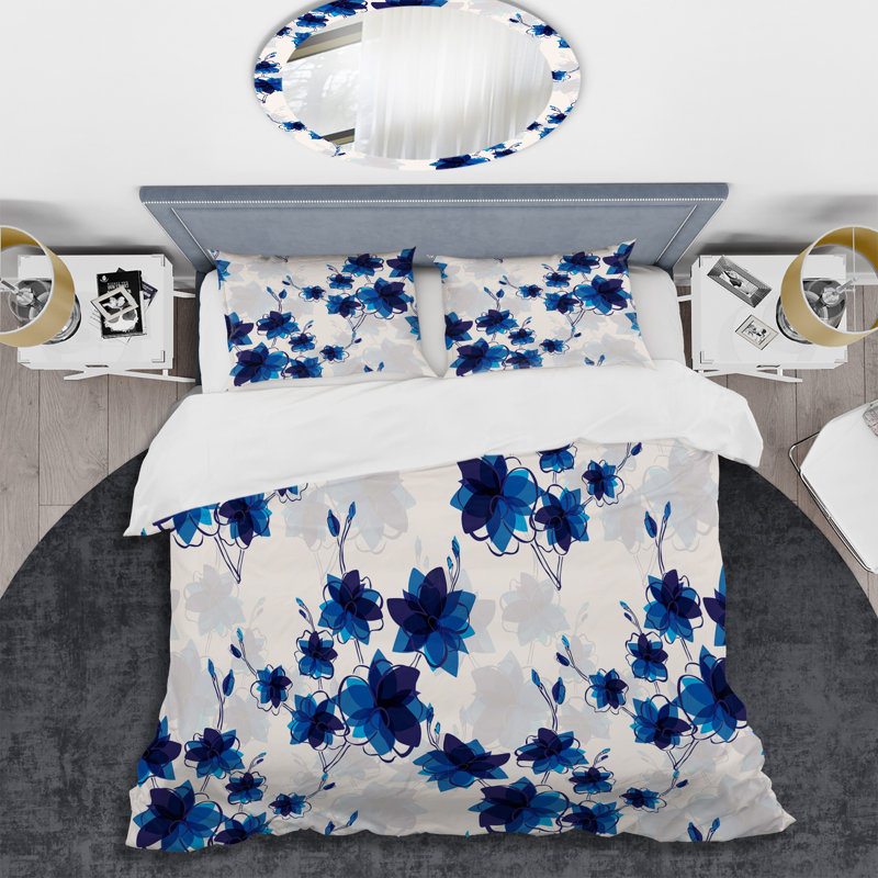 Ensemble de housse de couette designart fleurs, Housse simple + 1 taie décorative