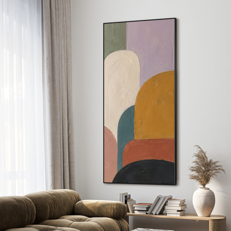 Très grand art mural imprimé sur tissu - Arches géométriques modernes dans des tons moutarde sauge et rosé pour le salon ou la chambre à coucher - «Assemblage requis du cadre (cadre non fini)»
