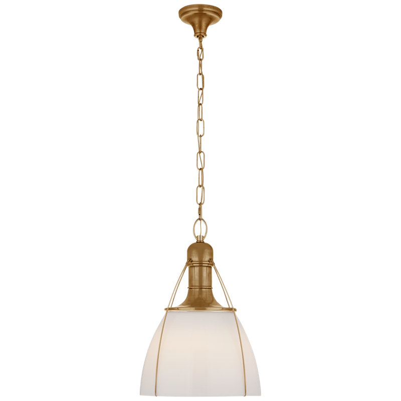 Chapman & Myers Prestwick Pendant, Antique Brass, White, 26.5" H x 18" W x 18" D