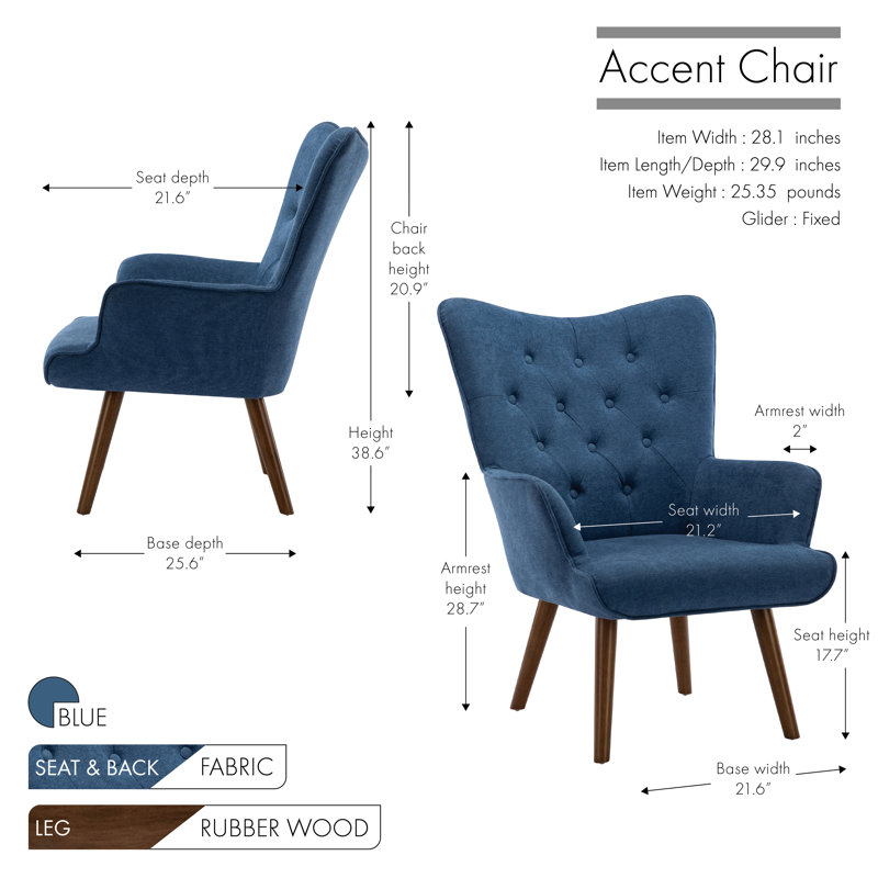 Fauteuil à oreilles Cambra 28,1 po, Bleu