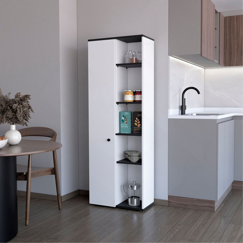 1-Door Multistorage Kitchen Pantry, White/Black