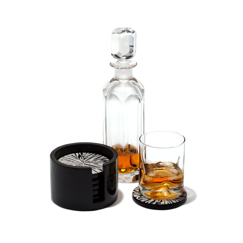 Coaster Set With Holder, Black/White