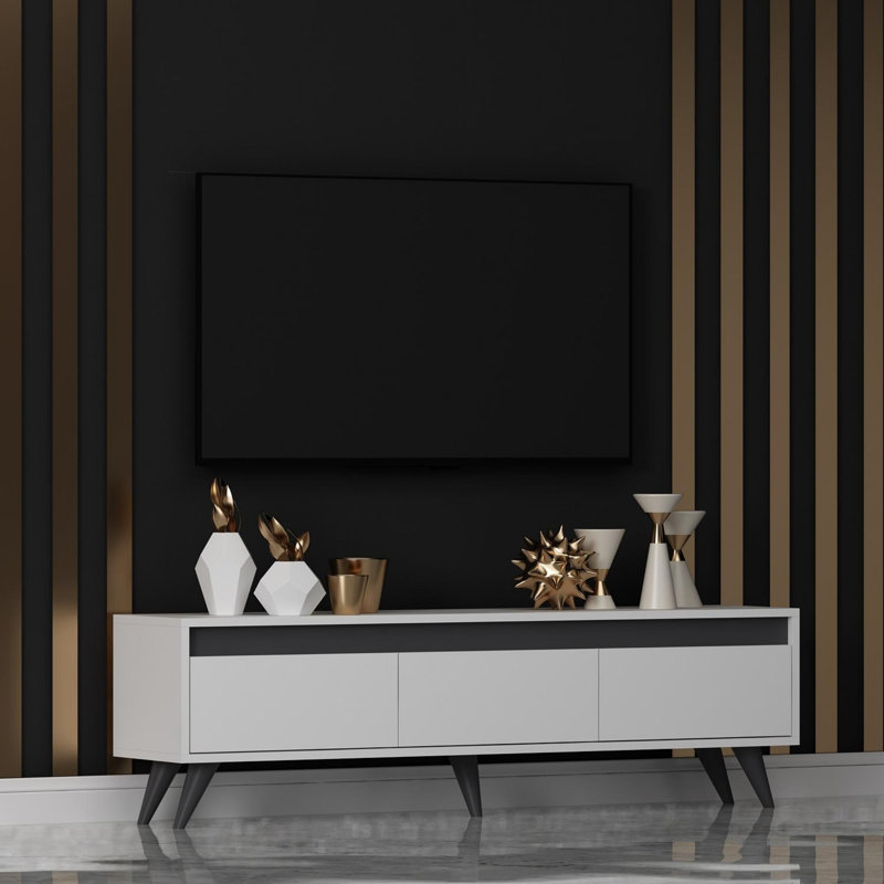 Modern TV Stand, White Finish, 59.1 x 11.8 x 17.7 inches | 100% Melamine Coated Particle Board, PVC Legs | Sturdy & Stylish Design, Ideal for Living Room & Entertainment Spaces, Easy Assembly, Sleek Look
