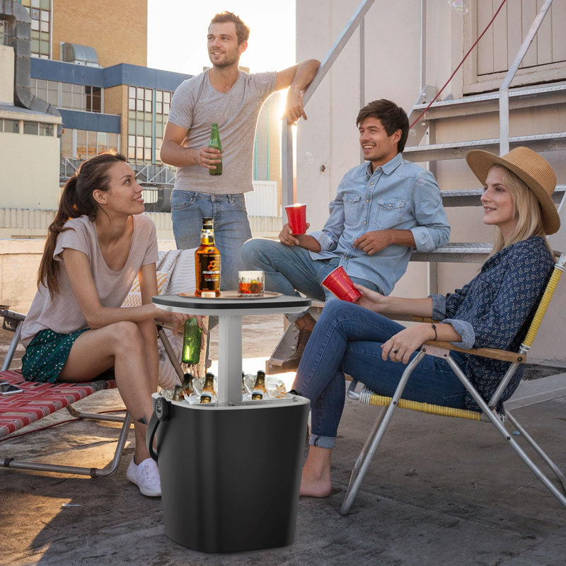 Seau à glace extérieur en résine et table de glacière escamotable avec poignée, Black