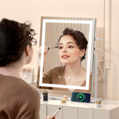 Vanity Mirror with Lights Makeup Mirror, Lightup Mirror with Smart Touch 3 Color Modes and Brightness Adjustment, 10X Magnifying Glass,360° Rotation