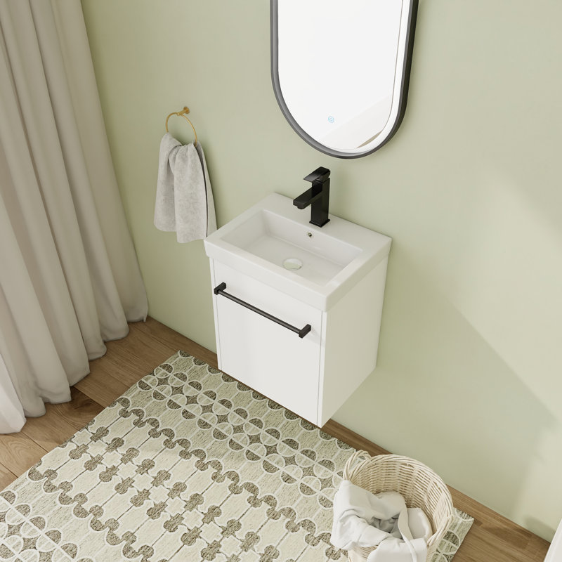 Meuble-lavabo simple 18 po avec comptoir en céramique, Blanc