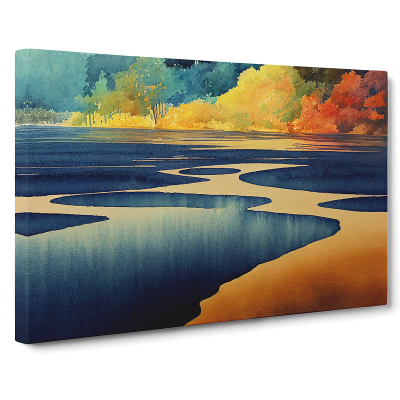 Forest Lake Watercolour - Wrapped Canvas, 50cm H x 76cm W x 3cm D