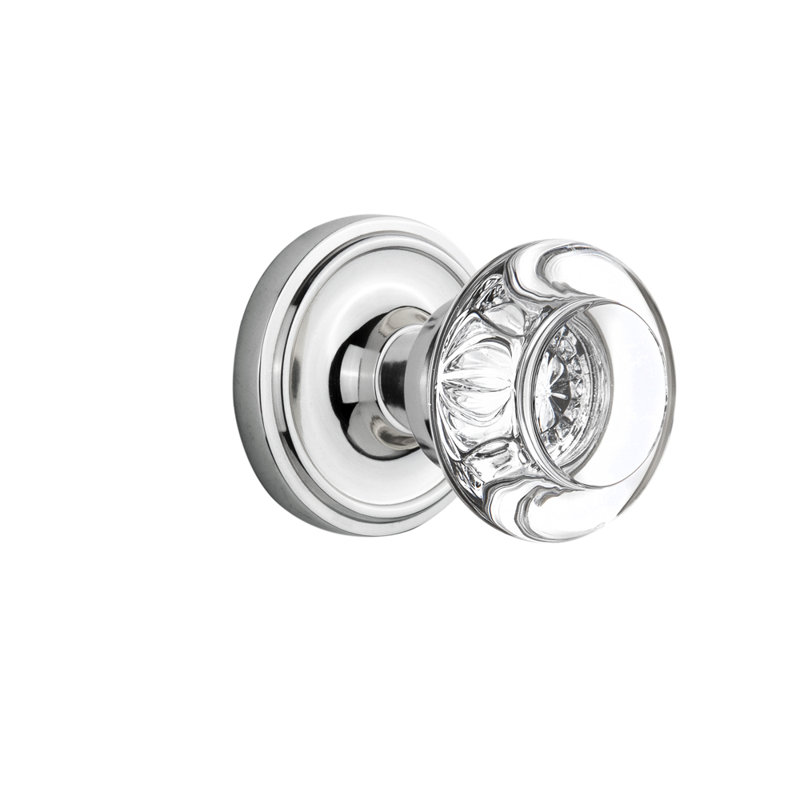 Rosette classique avec poignée de porte ronde en cristal transparent, Chrome brillant, 2.75"