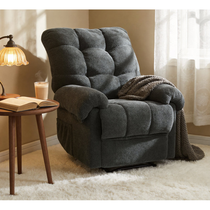 Deyra Modern Upholstered Manual Recliner Chair with Overstuffed Cushioning and Padded Footrest, Dark Gray