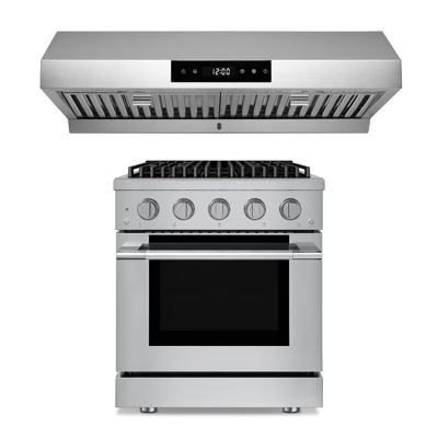 Hauslane Stainless Steel 30 Inch Range Hood Under Cabinet Ps18 With 30 Inch 4.2 Cu. Ft.  Gas Range 4 Burners Up To 20,000 Btus