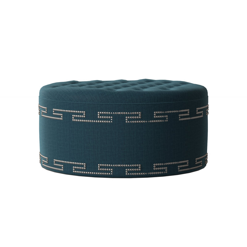 Elle Round Ottoman, Savona Fuchsia, Shiny Nickel