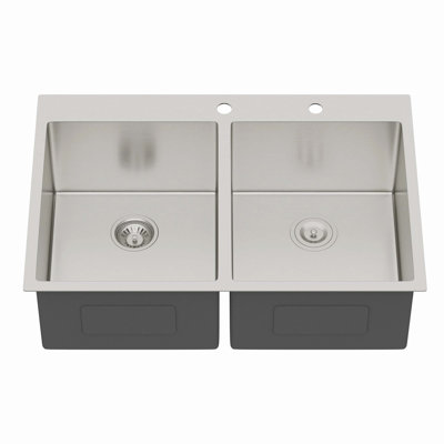 33"×22"×10" 16 Gauge Stainless Steel Drop-In 50/50 Double Bowl Kitchen Sink, Two 10-Inch Deep Basins