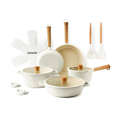 SENSARTE Ceramic Nonstick Cookware Set Non-Toxic Healthy Pots And Pans Set Ceramic Coated Kitchen Cooking Set, Free Of Intentionally Added PFAS/PTFE, Dishwasher&Oven Safe, Induction Compatible, 15Pcs