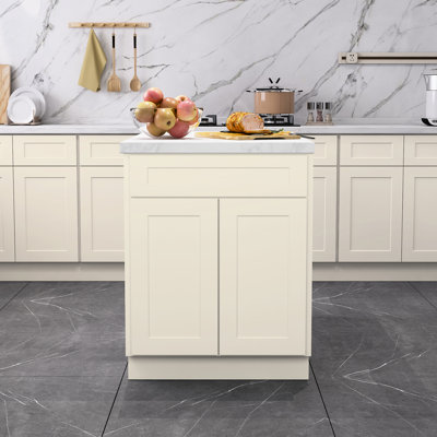 Ready To Assemble Kitchen Base Cabinet, 27"X24"X34.5", Antique White, Large Storage With 1 Door And Adjustable Shelves, Noise- Soft-Close, Plywood & 27" W X 24" D 34.5" H White Cabinet For Base,