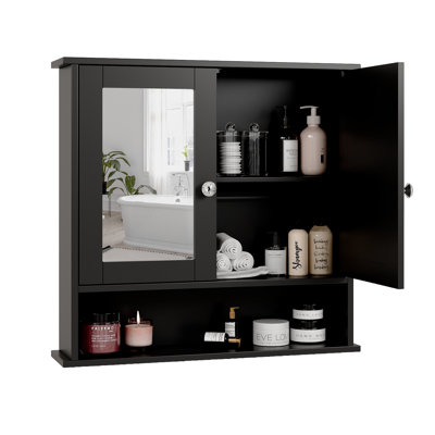 Armoire murale de salle de bain avec 2 portes miroir et 1 tablette