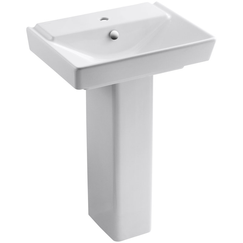 Reve Ceramic Pedestal Bathroom Sink with Overflow, White, Single, 35.5" H x 18.31" W x 23.625" L