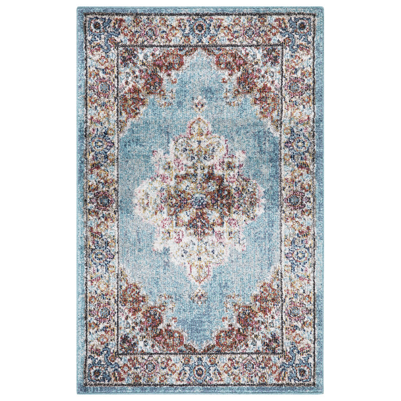 Power Loomed Performance Blue Medallion Rug, Rectangle 2'7" x 4'1"