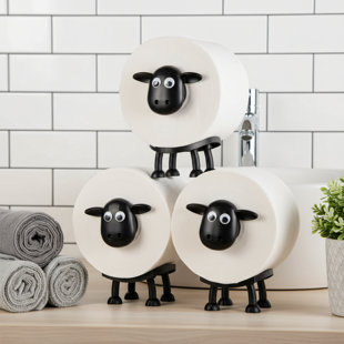 3D Printed Black Sheep-Shaped Toilet Paper Holder, Freestanding Fun Tissue Organizer, Cute Bathroom Decor Set (3-Pack)