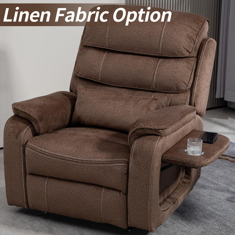 Fauteuil inclinable électrique à deux moteurs avec plateau, table chauffante et massage, Brun