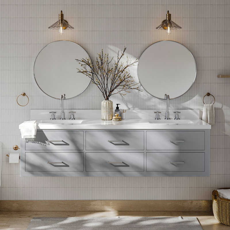 Ensemble de meuble-lavabo double mural 73 po Macolm, Nickel brossé, Gris, 73"
