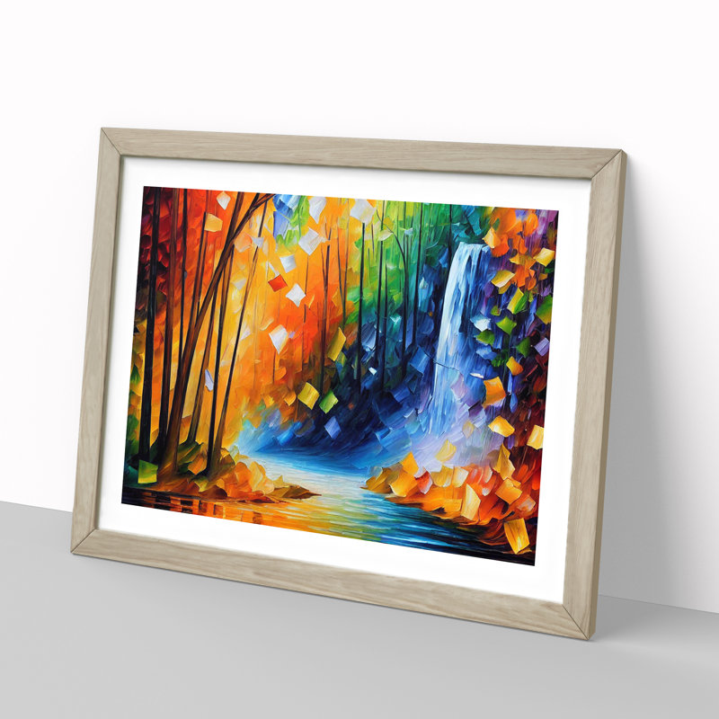 Glimmering River Waterfall - Single Picture Frame Print, 34cm H x 46cm W x 2cm D, Oak