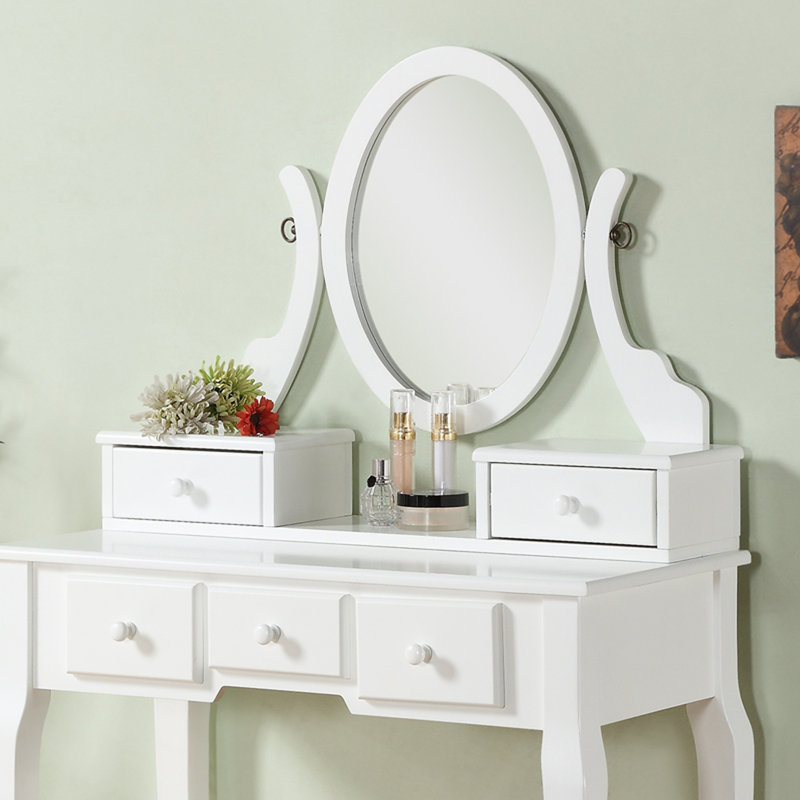 Ensemble coiffeuse et tabouret en bois Ashley, Blanc