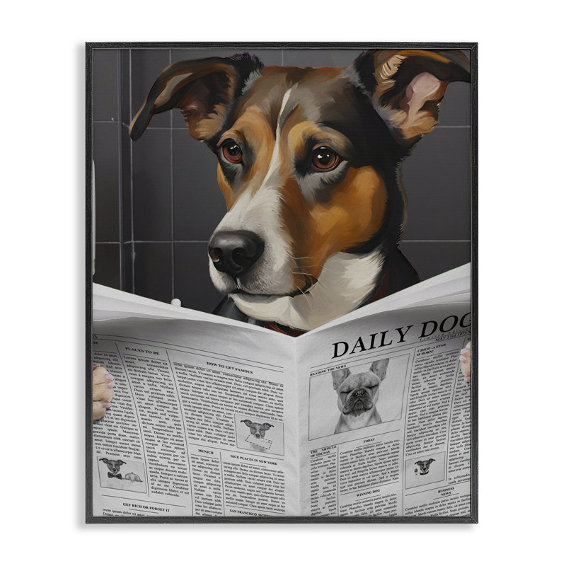 Giclée encadrée par l'humour de salle de bain Daily Poochie, design par Jesse Keith, H 30 po x l 24 po