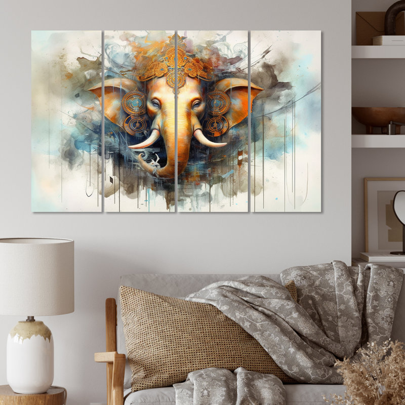 «Vibrant Hinduisim Elephant I» - ensemble d'art mural en métal Hinduisim