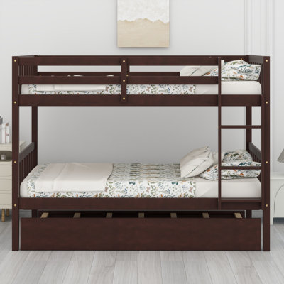 Lit superposé modulaire en bois avec lit gigogne, conception convertible et garde-corps de sécurité