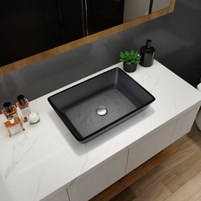 COUOKO 18"L x 13''W Rectangular Matte Gray Glass Bathroom Sink