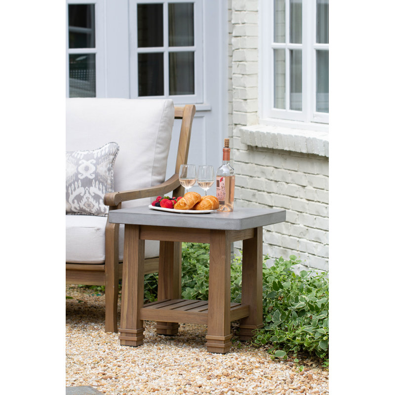 Stockton - Teak Outdoor Side Table w/ Polished Concrete Top