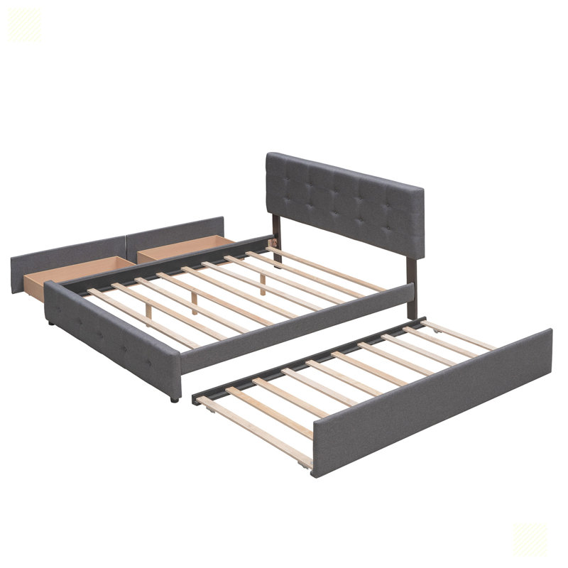 Lit plateforme avec 2 tiroirs et 1 lit gigogne simple TG, Gris foncé