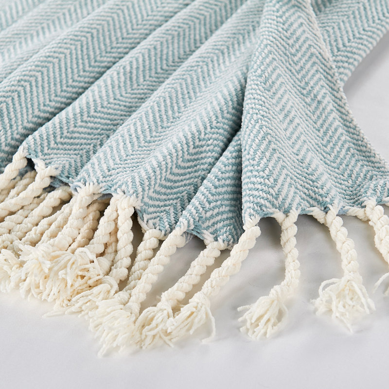 Herringbone Textured Throw Blanket, Light Sky Blue