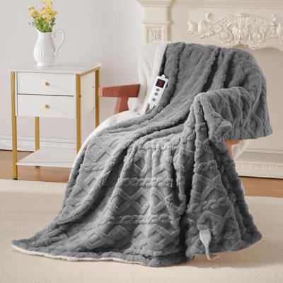 Electric Heated Blanket, Soft Tufted Heating Blanket, Machine Washable Sherpa Electric Blanket with Dual Control, 10 Time Settings, 10 Fast Heating Levels
