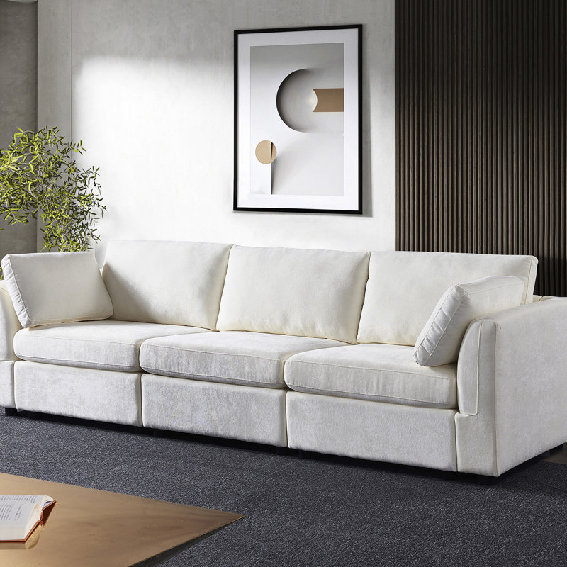 3 chenille modulaire en blanc crème - victorienne, style à accoudoirs roulés 3, Allure