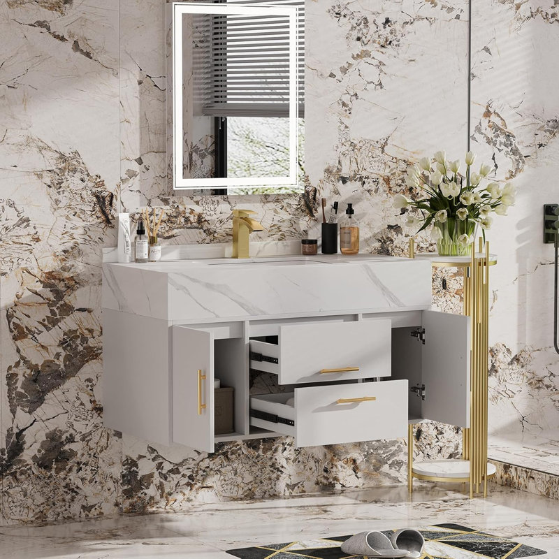 Ivanbrook 39.4 Single Bathroom Vanity with Top, White