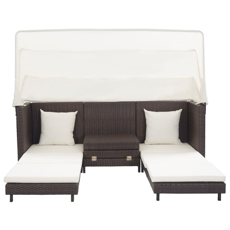Canapé de patio rectangulaire avec coussins de 78,7 po Deminous, Blanc, Brun