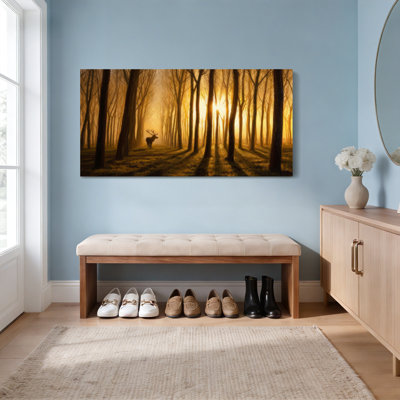 Ensemble de 1 tableau sur toile tendue représentant un cerf au coucher du soleil dans la forêt